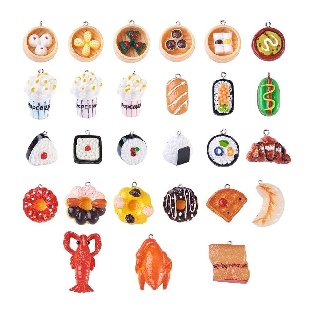 2119 52pcs Bread Sushi Pastry Cake Resin Pendants Imitation Food Popcorn